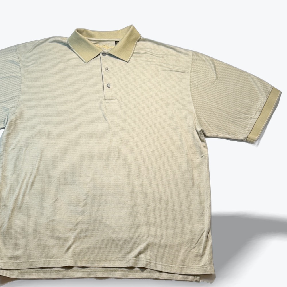 Ben Hogan Polo Shirt Mens XL Double Mercerized Cotton Tan Olive Micro Stripe